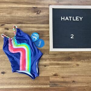 NWT Hatley Navy Blue Rainbow Waterfall One Piece Swimsuit Girls Summer Beach 2